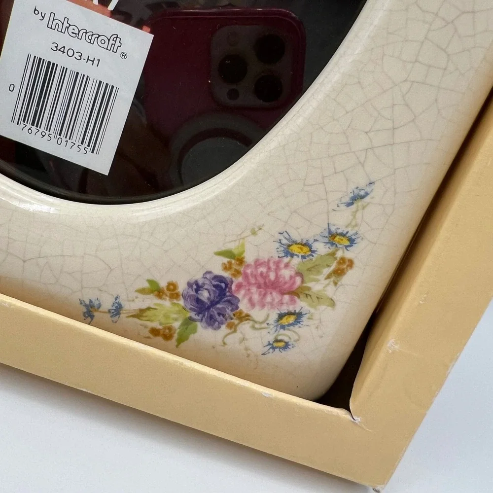 Vintage 80s Allura Ceramics Intercraft 5x7 Picture Frame Floral Crackle Glaze
